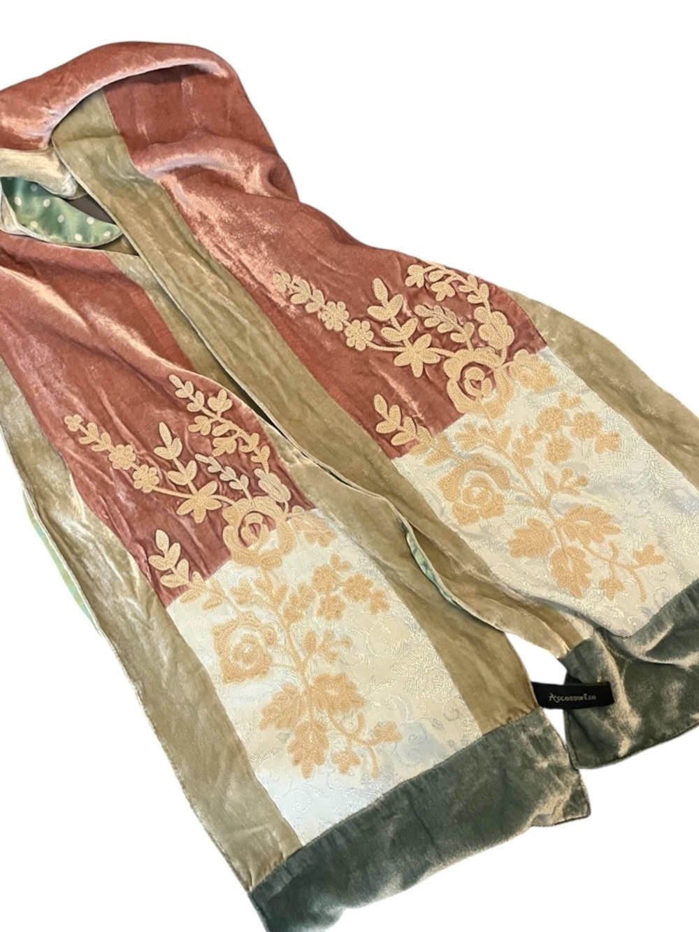 Accessorize Boho Patchwork Scarf Velvet Embroidered Floral Viscose Blend